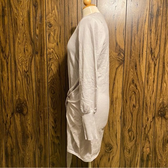 Gray Long Sleeve Sweater Dress Tie Waist Crewneck Knitted - Picture 7 of 9